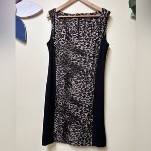 Victor Alfaro Leopard Animal Print & Black Sleeveless Sheath Dress - Large